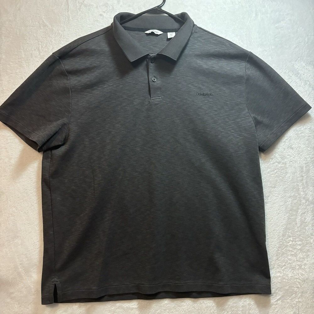 Calvin Klein Men's Short Sleeve Collared Stretch Polo Shirt Gray 2XL